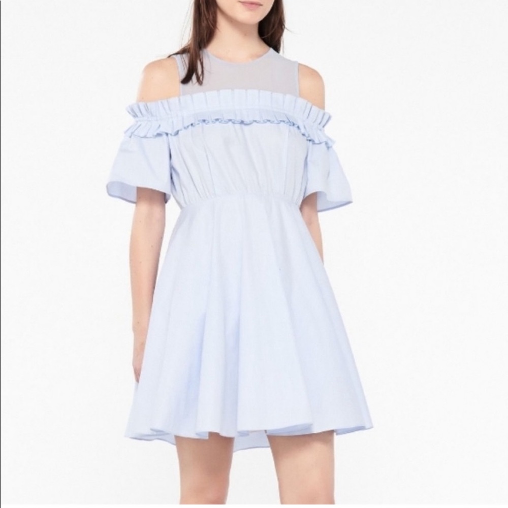 NWT Sandro Light Blue Open Shoulder Dress